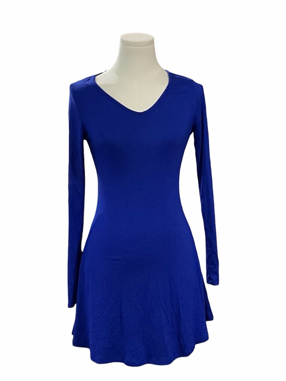 Women's Long Sleeve V-Neck Blue Dress